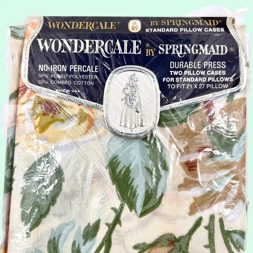 NIP VINTAGE SPRINGMAID WONDERCALE NO IRON PERCALE FLORAL PILLOWCASES 21